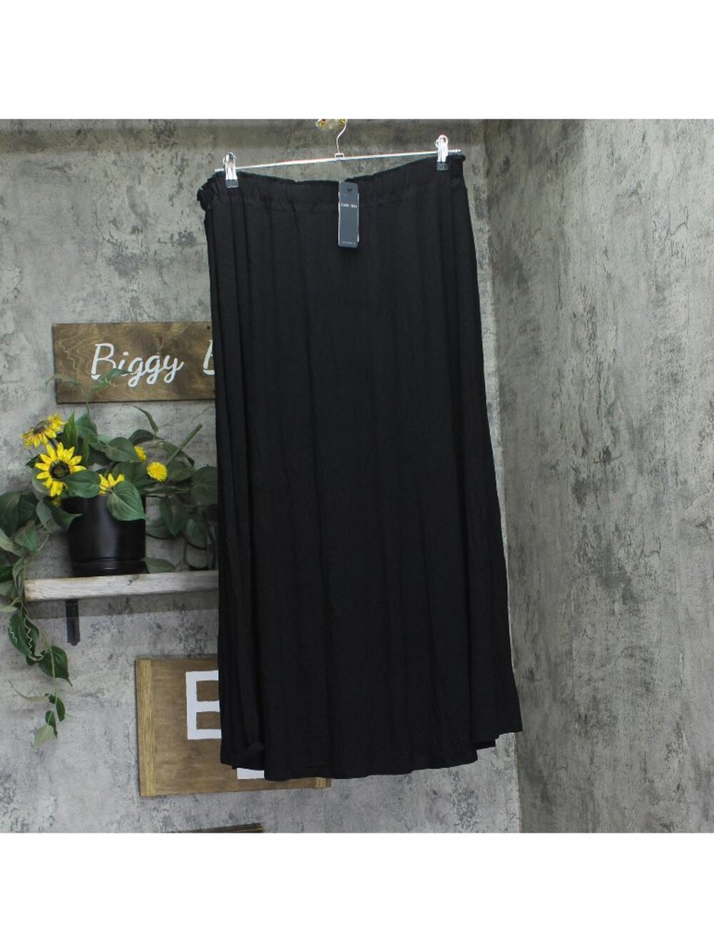 Coin 1804 Textured Rib Elastic Waist Maxi Skirt 2497X-AXI Black 3X